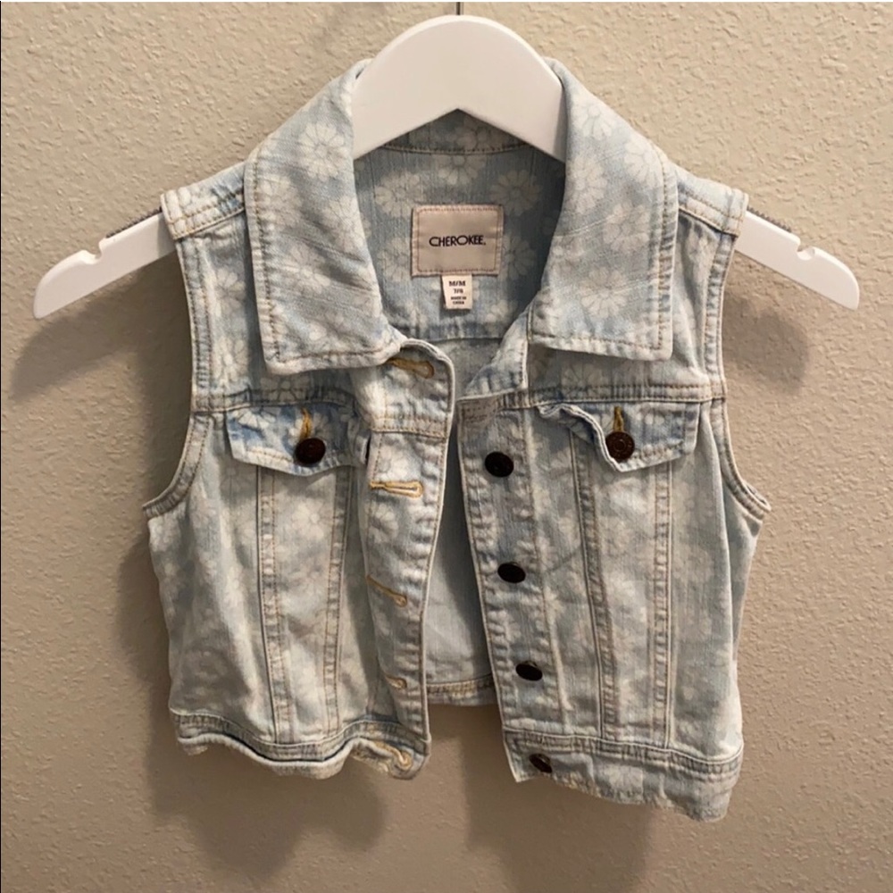 Y2K Girls Daisy Print Denim Vest